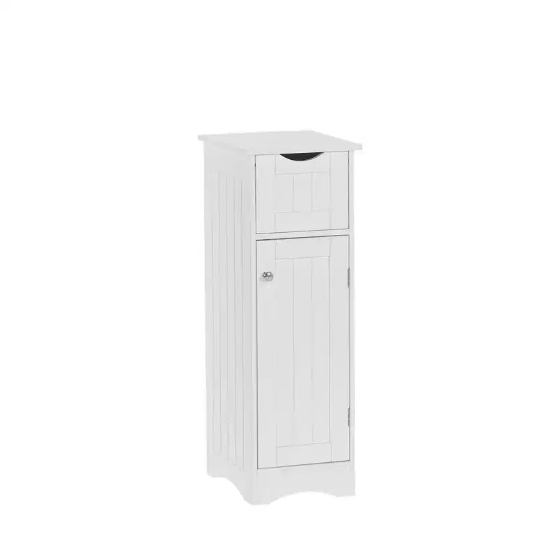 RiverRidge Ashland Single Door Narrow Bathroom and Laundry Storage Cabinet with Drawer and Adjustable Shelves - White