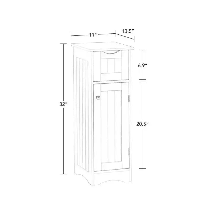 Narrow Bathroom Storage Cabinet with Drawer & Adjustable Shelf, White, 32"H