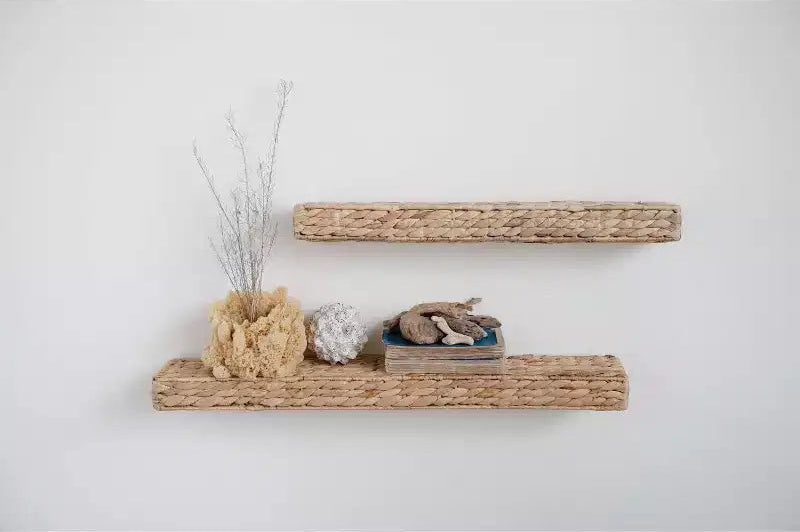 23.5" Handwoven Water Hyacinth Wall Shelf Brown - Storied Home