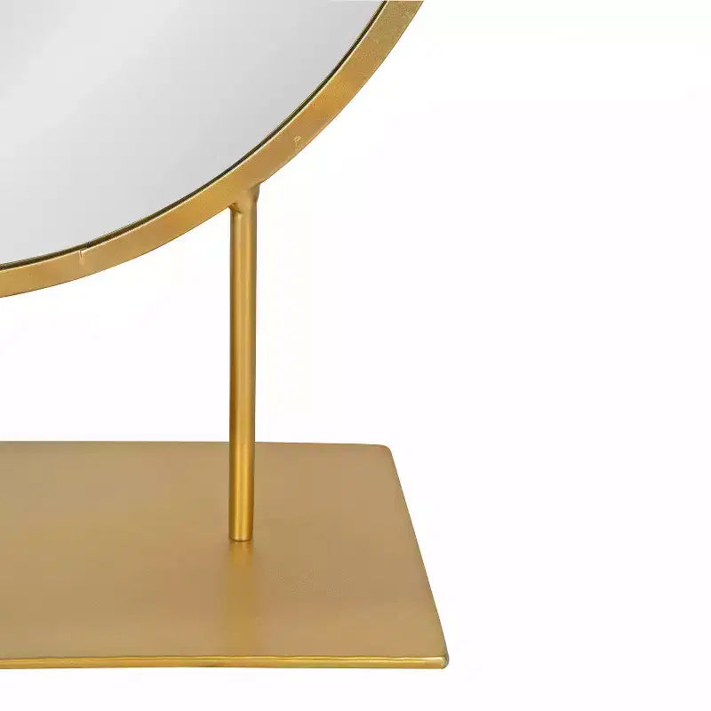 Specchio da tavolo rotondo autoportante, cornice in metallo dorato, diametro 45 cm, decorazione moderna