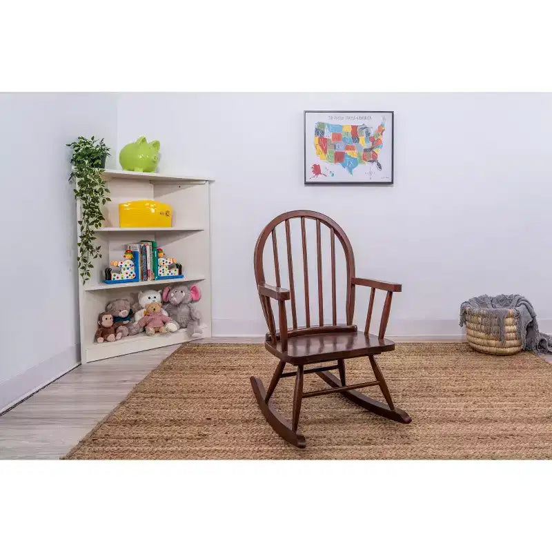 Windsor Back Rocking Kids Chair, Cherry Finish, Solid Rubberwood