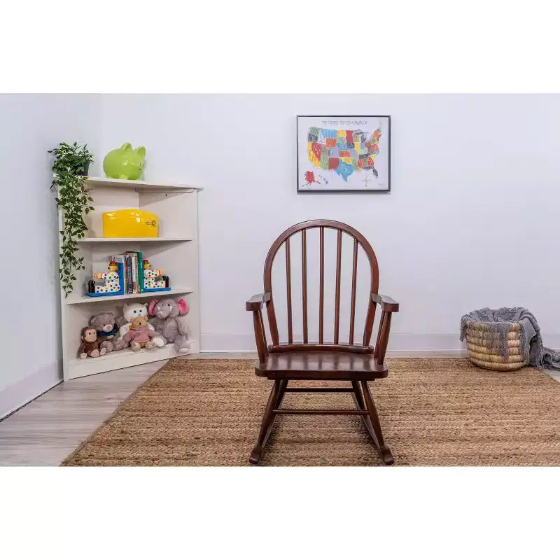 Windsor Back Rocking Kids Chair, Cherry Finish, Solid Rubberwood