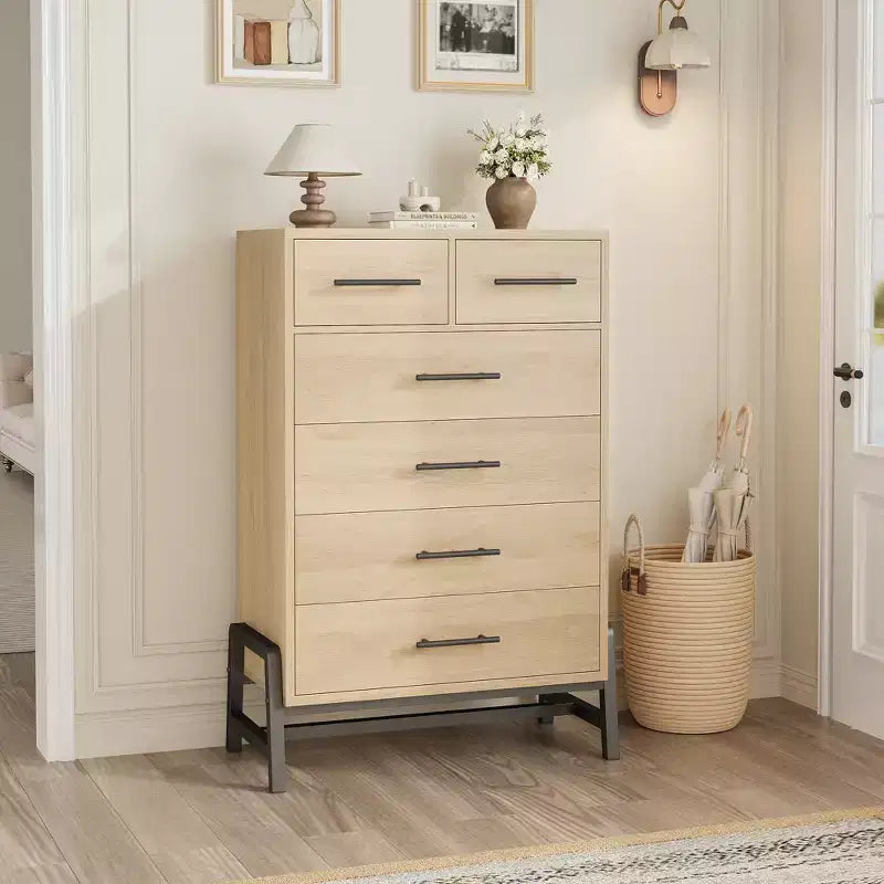 6-Drawer Freestanding Dresser, Wooden Storage Chest for Bedroom & Living Room