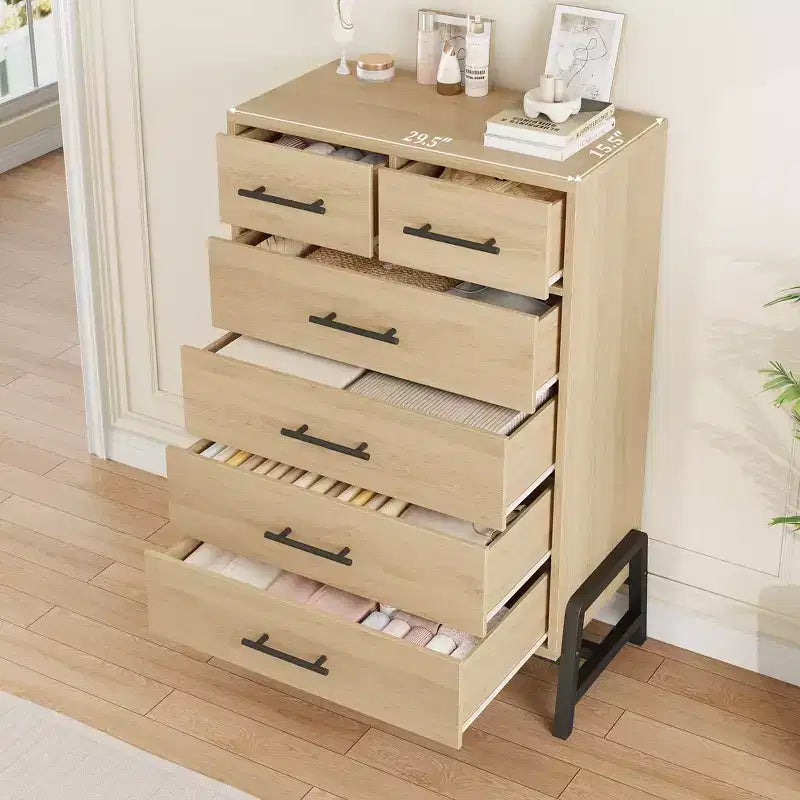 6-Drawer Freestanding Dresser, Wooden Storage Chest for Bedroom & Living Room