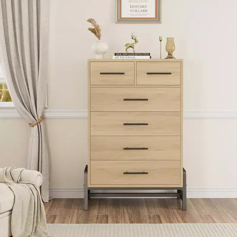 6-Drawer Freestanding Dresser, Wooden Storage Chest for Bedroom & Living Room