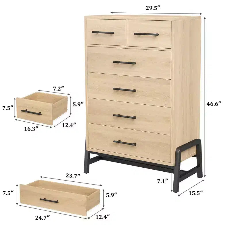 6-Drawer Freestanding Dresser, Wooden Storage Chest for Bedroom & Living Room