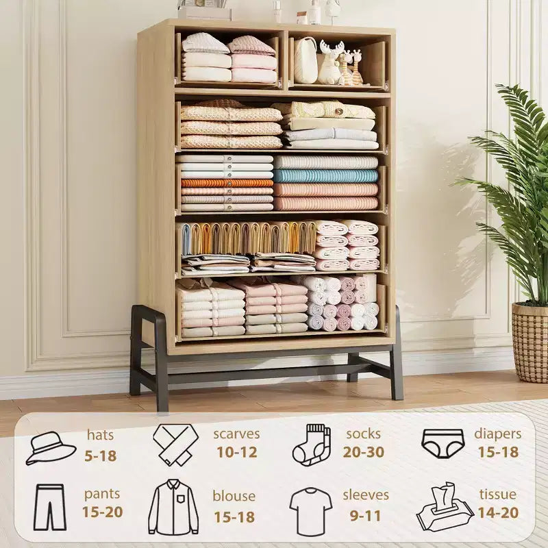 6-Drawer Freestanding Dresser, Wooden Storage Chest for Bedroom & Living Room