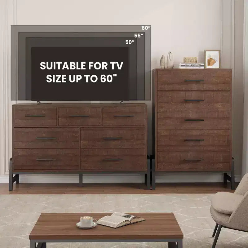 6-Drawer Freestanding Dresser, Wooden Storage Chest for Bedroom & Living Room