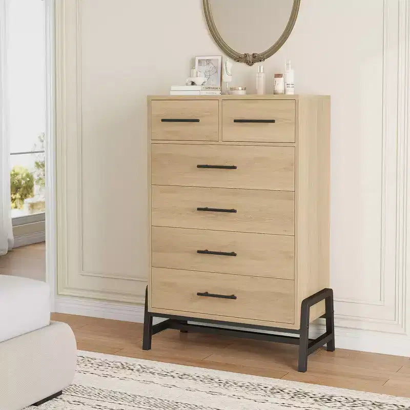 6-Drawer Freestanding Dresser, Wooden Storage Chest for Bedroom & Living Room