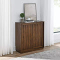 Mid-Century Modern Sideboard with 2 Sliding Doors and Solid Wood Decorative Strips, Storage Cabinet for Living Room or Dining Room