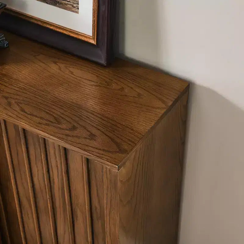 Mid-Century Modern Sideboard with 2 Sliding Doors & Solid Wood Strips, Storage Cabinet