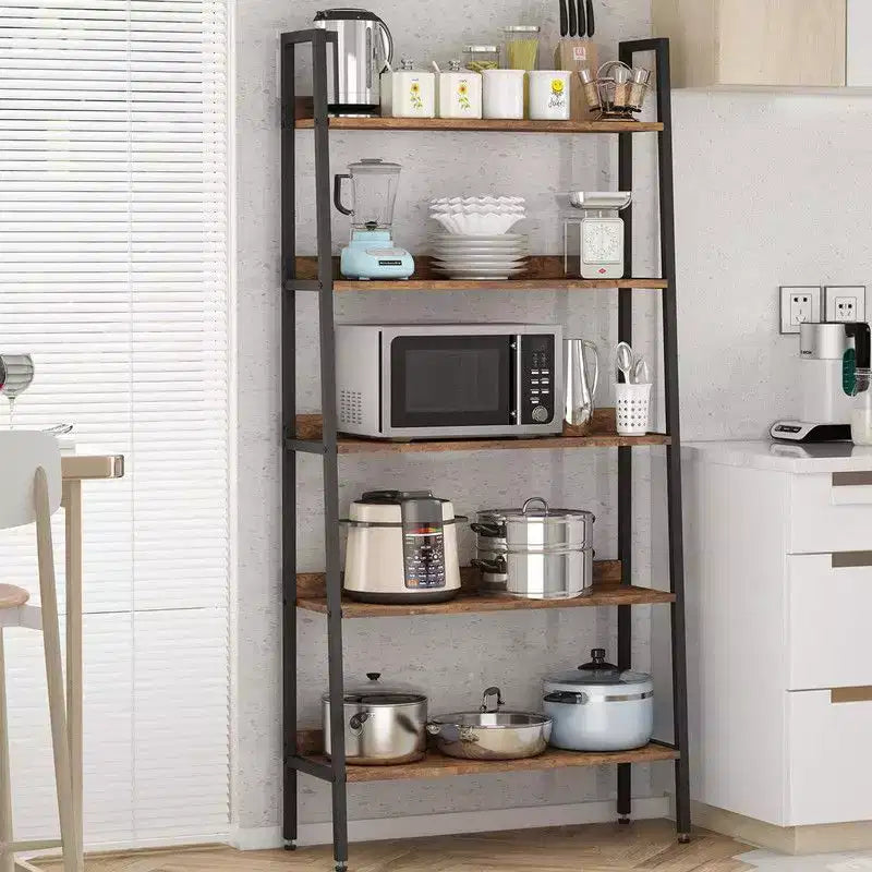 5-Tier Narrow Bookcase 67", Industrial Metal Frame, Open Shelves for Home Office