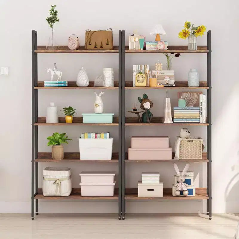 5-Tier Narrow Bookcase 67", Industrial Metal Frame, Open Shelves for Home Office