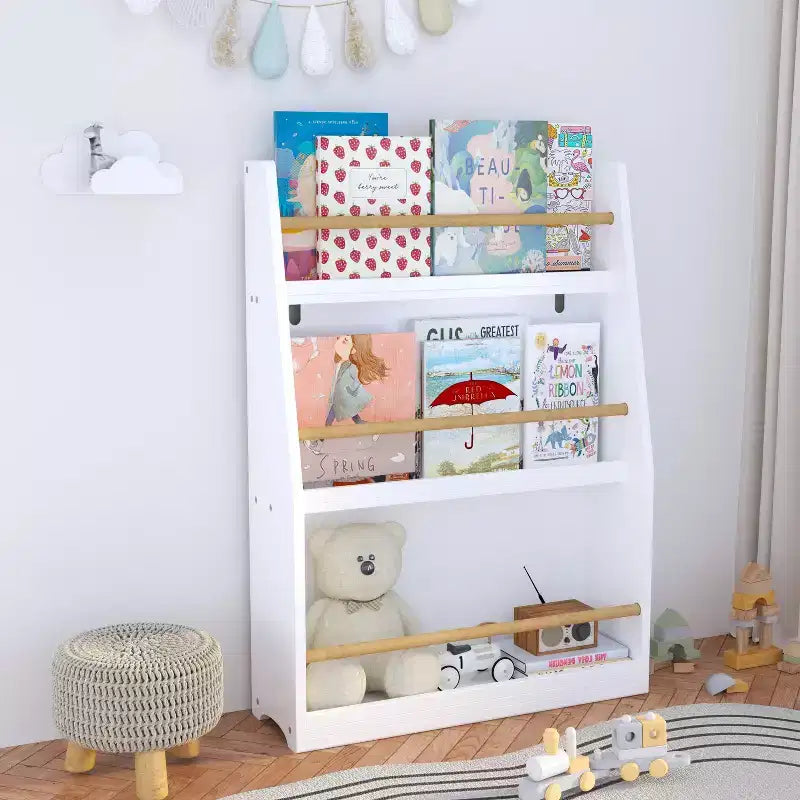 Scaffale per libri per bambini a 3 ripiani, piccola libreria per libri e CD, organizzatore di archiviazione