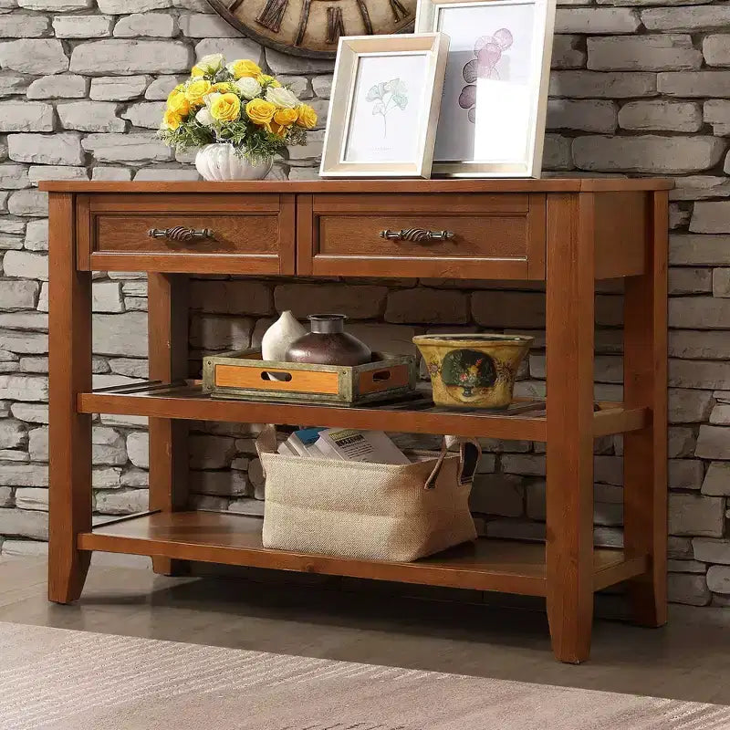 Solid Pine Wood Sideboard Cabinet with 2 Drawers & 2 Shelves, Living Room & Kitchen