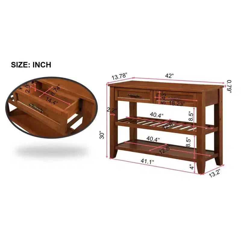 Solid Pine Wood Sideboard Cabinet with 2 Drawers & 2 Shelves, Living Room & Kitchen