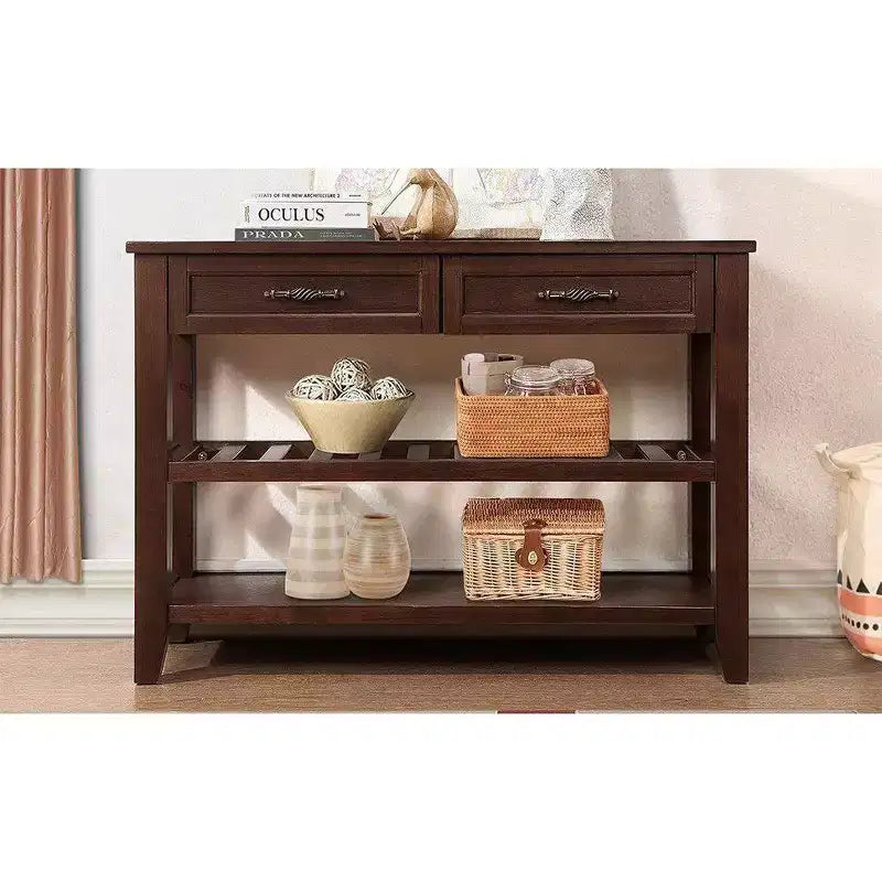 Solid Pine Wood Sideboard Cabinet with 2 Drawers & 2 Shelves, Living Room & Kitchen