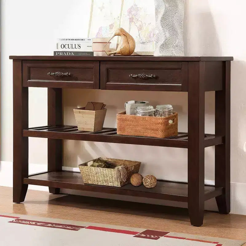 Credenza in legno massello di pino con 2 cassetti e 2 ripiani, per soggiorno e cucina