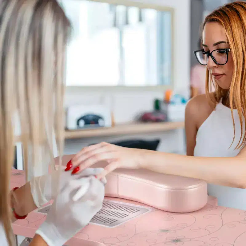 Folding Manicure Nail Table with Electric Dust Collector, LED Lamp & Carry Bag, Pink