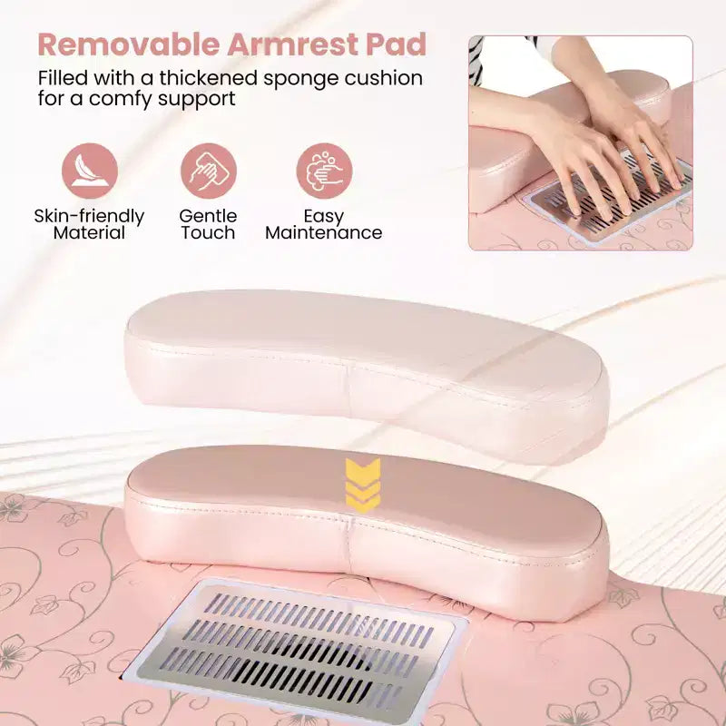 Tavolo Pieghevole per Manicure con Aspiratore Elettrico per Polvere, Lampada LED e Borsa per il Trasporto, Rosa