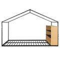 Bellemave Montessori Floor Bed with Storage Shelf and LED Lights,Metal House Kids Bed, Full Size Black