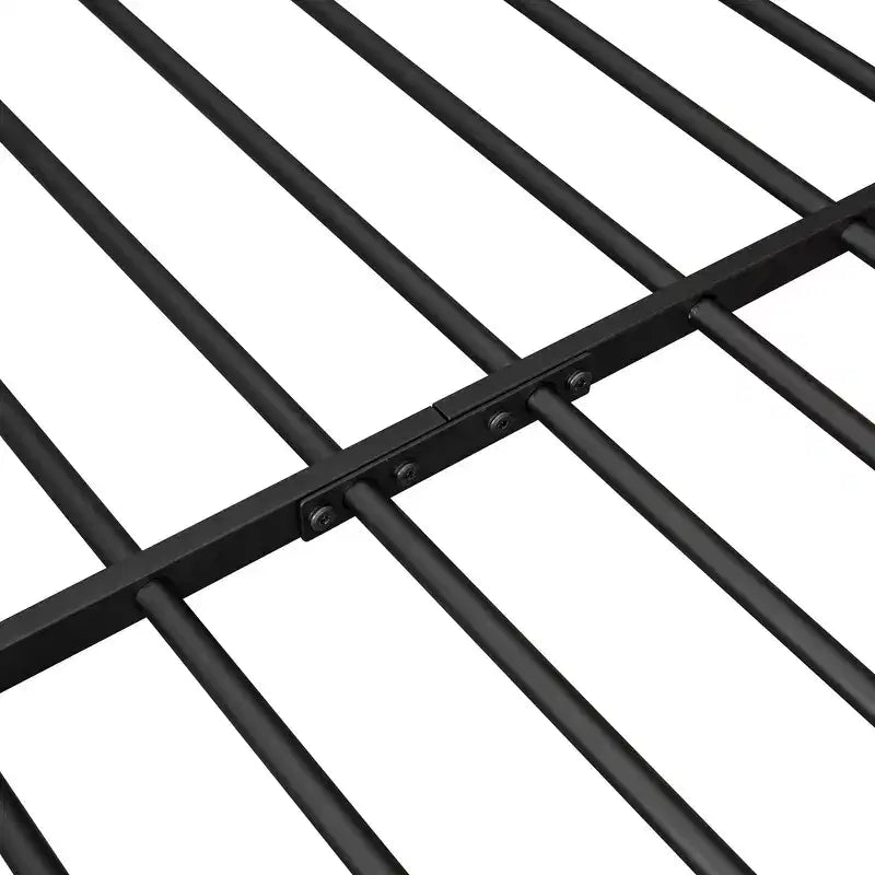Montessori House Floor Bed with Storage Shelf & LED Lights, Full Size, Black Metal