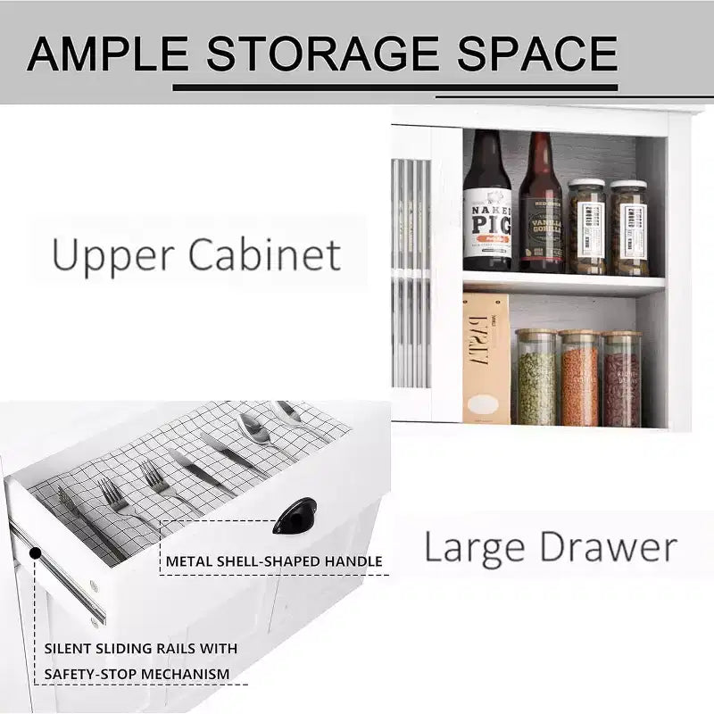 71" Tall Kitchen Pantry Storage Cabinet with Microwave Stand, 3 Doors & 2 Drawers