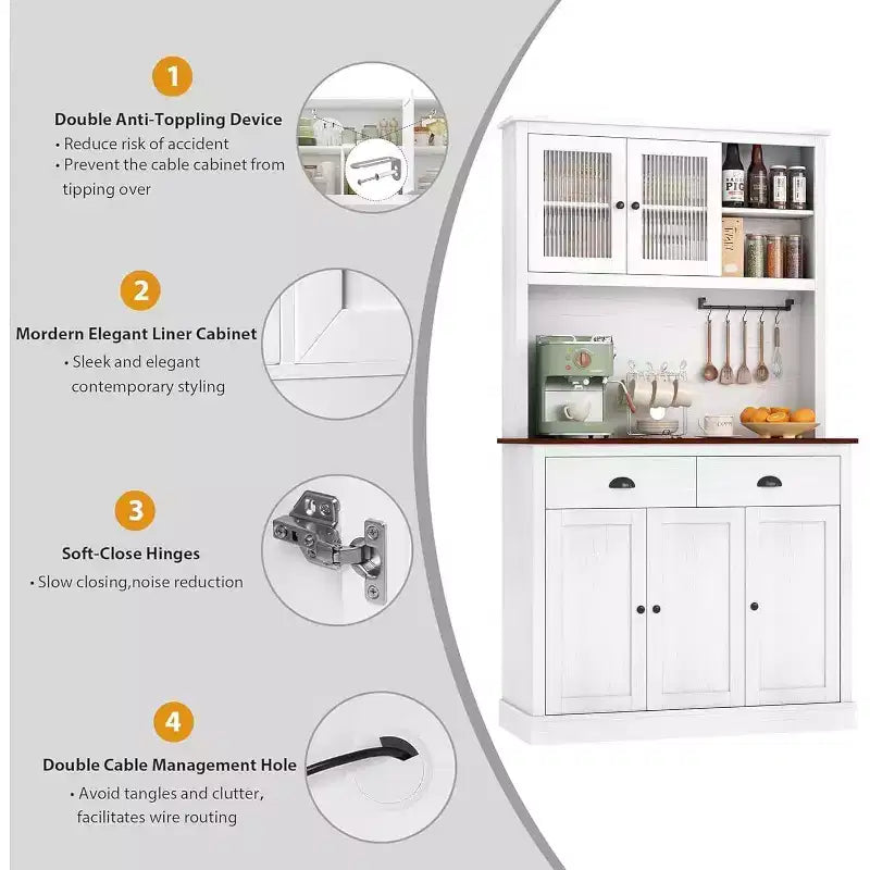 71" Tall Kitchen Pantry Storage Cabinet with Microwave Stand, 3 Doors & 2 Drawers