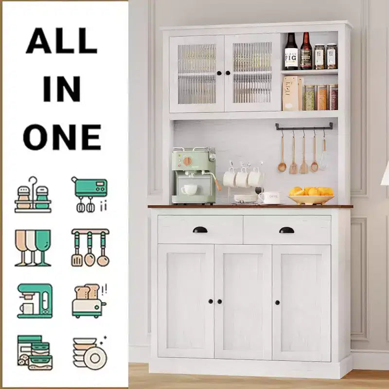 71" Tall Kitchen Pantry Storage Cabinet with Microwave Stand, 3 Doors & 2 Drawers