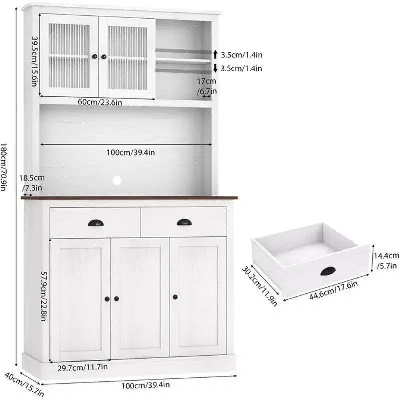 71" Tall Kitchen Pantry Storage Cabinet with Microwave Stand, 3 Doors & 2 Drawers