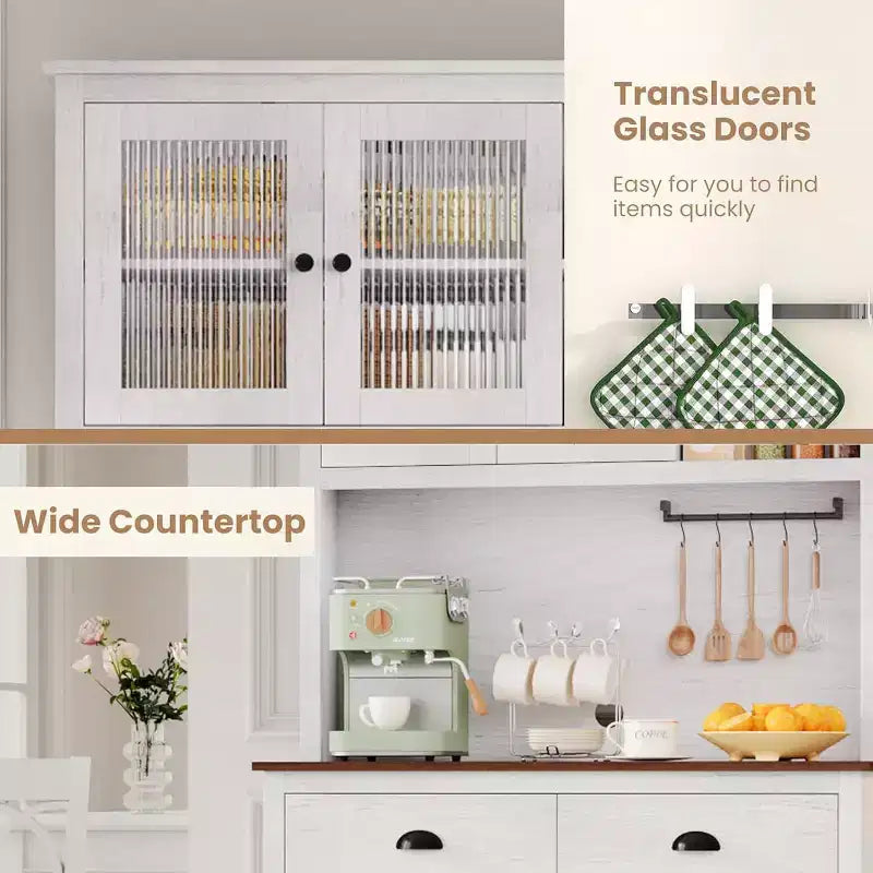 71" Tall Kitchen Pantry Storage Cabinet with Microwave Stand, 3 Doors & 2 Drawers