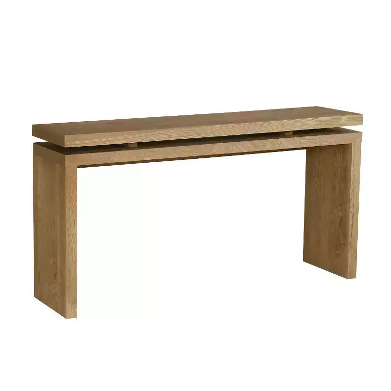 60" Farmhouse Console Table, Thick Tabletop, Double Board Suspension Design, Brown