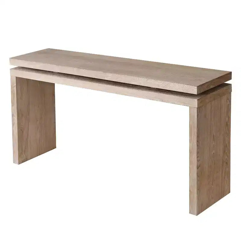 60" Farmhouse Console Table, Thick Tabletop, Double Board Suspension Design, Brown