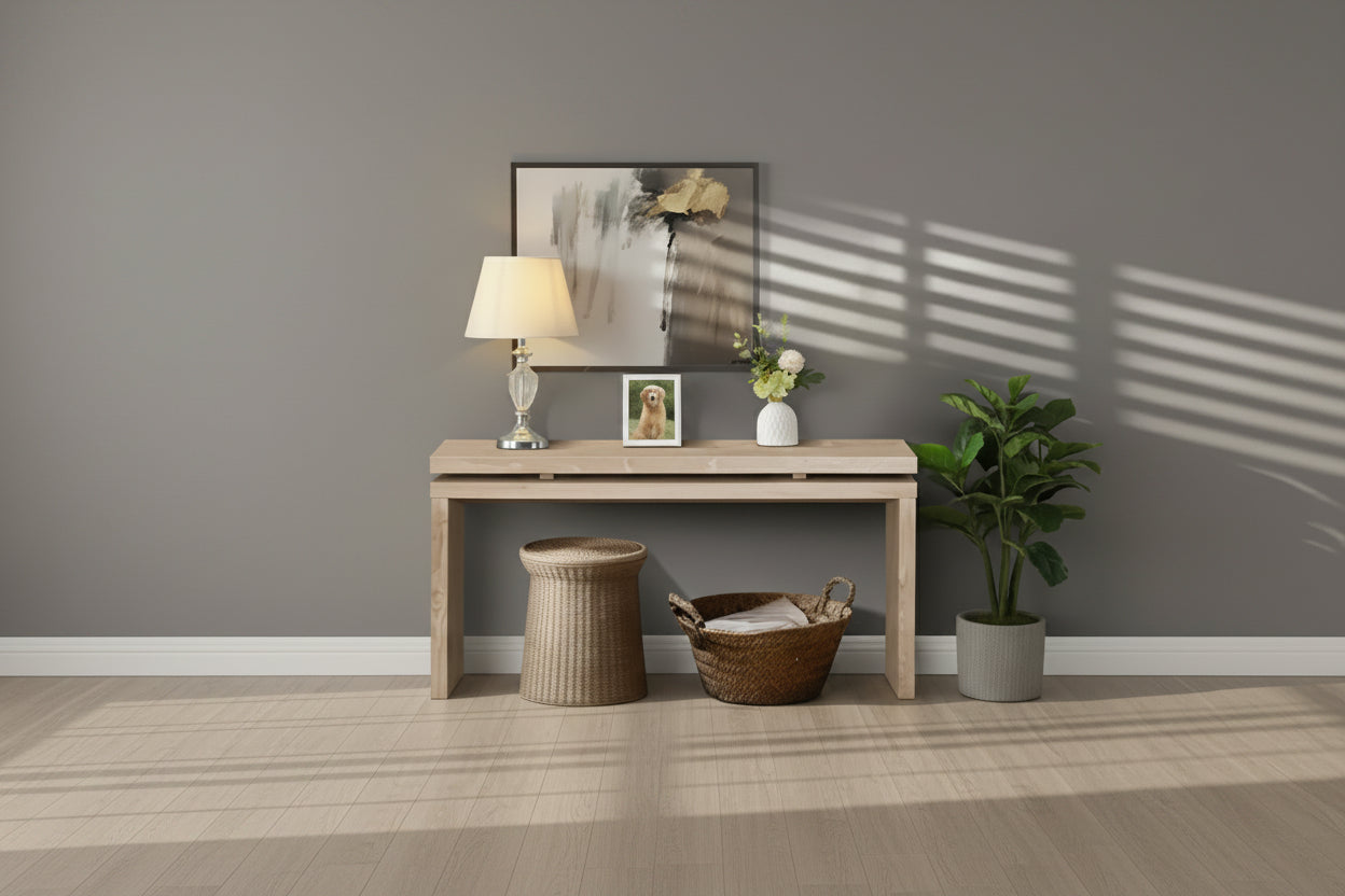 Okak 60IN Farmhouse Console Table with Thick Tabletop, Entryway Table with Double Board Suspension Design, Hallway Table for Lving Room