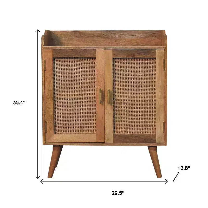 Mobiletto d'accento in legno massello di mango e rattan da 35", 2 ante, finitura marrone anticato