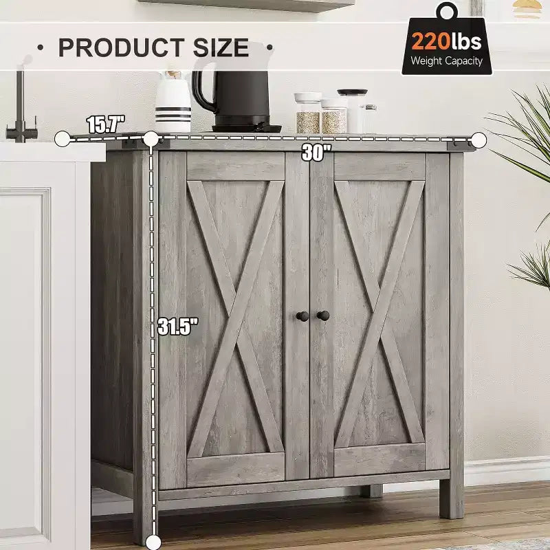 Credenza a buffet da fattoria piccola, 2 ante e ripiani regolabili, larghezza 76 cm