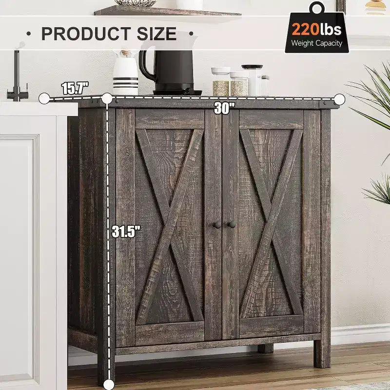 Credenza a buffet da fattoria piccola, 2 ante e ripiani regolabili, larghezza 76 cm