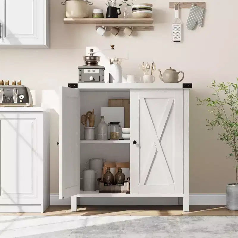 Credenza a buffet da fattoria piccola, 2 ante e ripiani regolabili, larghezza 76 cm