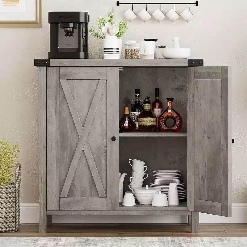 Credenza a buffet da fattoria piccola, 2 ante e ripiani regolabili, larghezza 76 cm