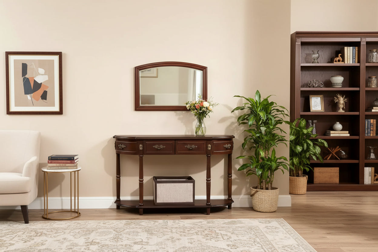 Homy Casa Rectangle Console Table with Drawers and Lower Shelf for Entryway or Living Room, Brown