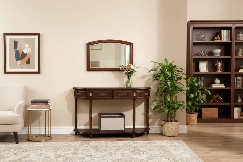 Homy Casa Rectangle Console Table with Drawers and Lower Shelf for Entryway or Living Room, Brown