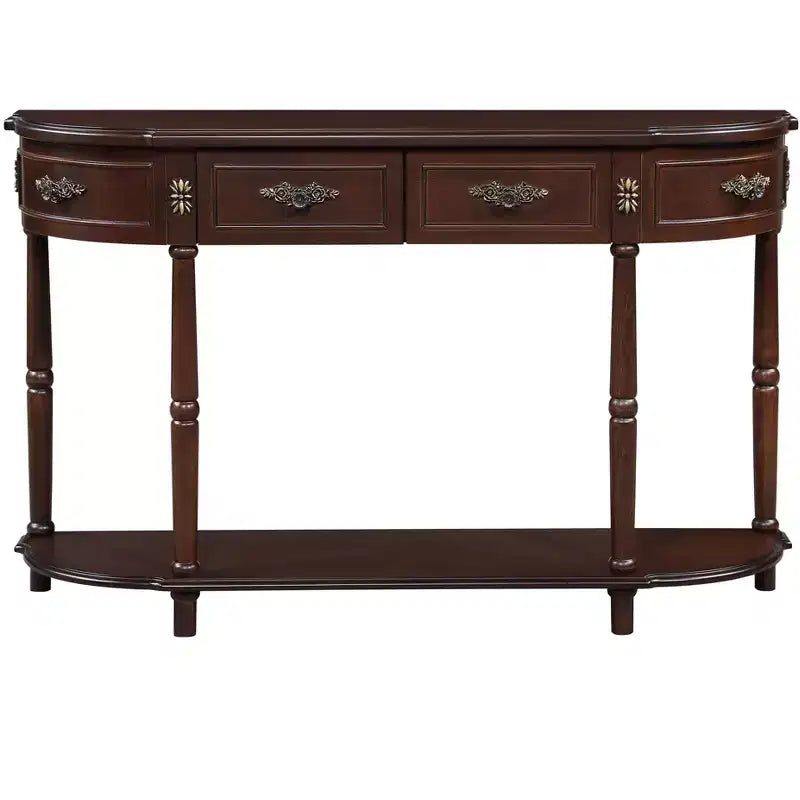 Consolle in legno di pino con 4 cassetti e ripiano inferiore, marrone, 132 cm L, per ingresso