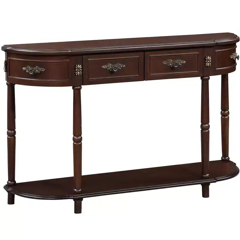 Pine Wood Console Table with 4 Drawers & Lower Shelf, Brown, 52"W, Entryway