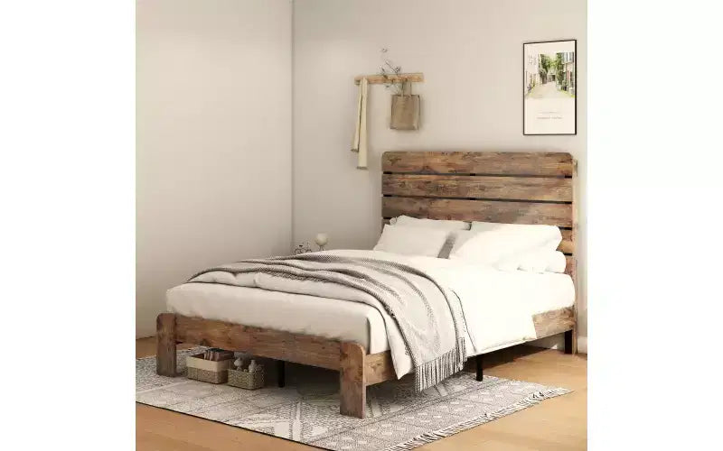 Queen Platform Bed Frame with 50" Wood Headboard & Footboard, Noise-Free, Brown, 800 lb