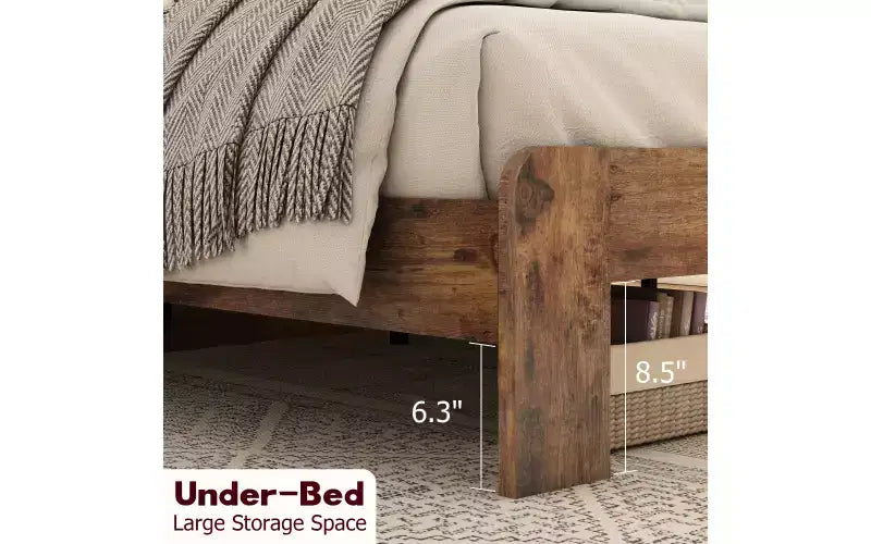 Queen Platform Bed Frame with 50" Wood Headboard & Footboard, Noise-Free, Brown, 800 lb
