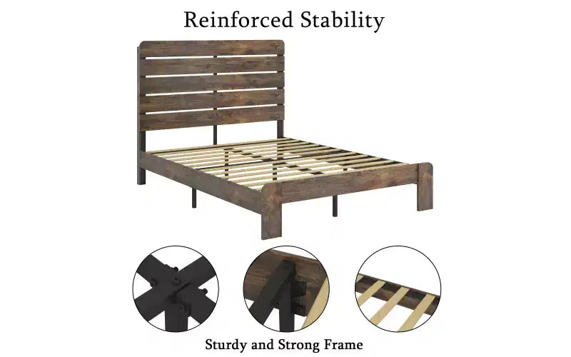 Queen Platform Bed Frame with 50" Wood Headboard & Footboard, Noise-Free, Brown, 800 lb