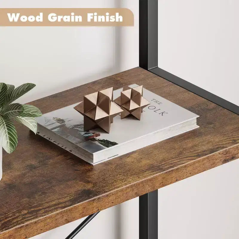 5-Tier Arched Bookshelf, Black Metal Frame & Wood Grain Shelves, 70.87"H, Open Storage
