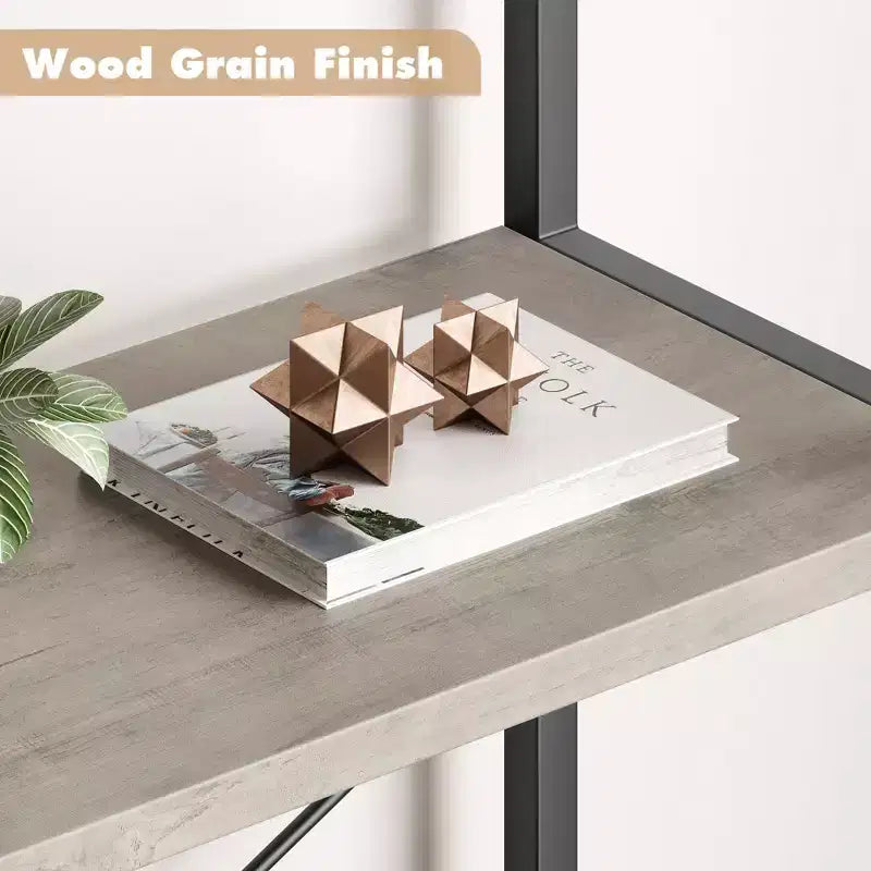 5-Tier Arched Bookshelf, Black Metal Frame & Wood Grain Shelves, 70.87"H, Open Storage
