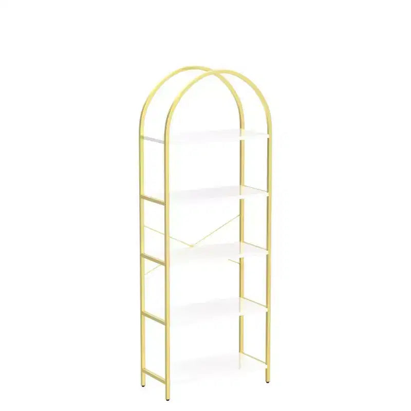 5-Tier Arched Bookshelf, Black Metal Frame & Wood Grain Shelves, 70.87"H, Open Storage