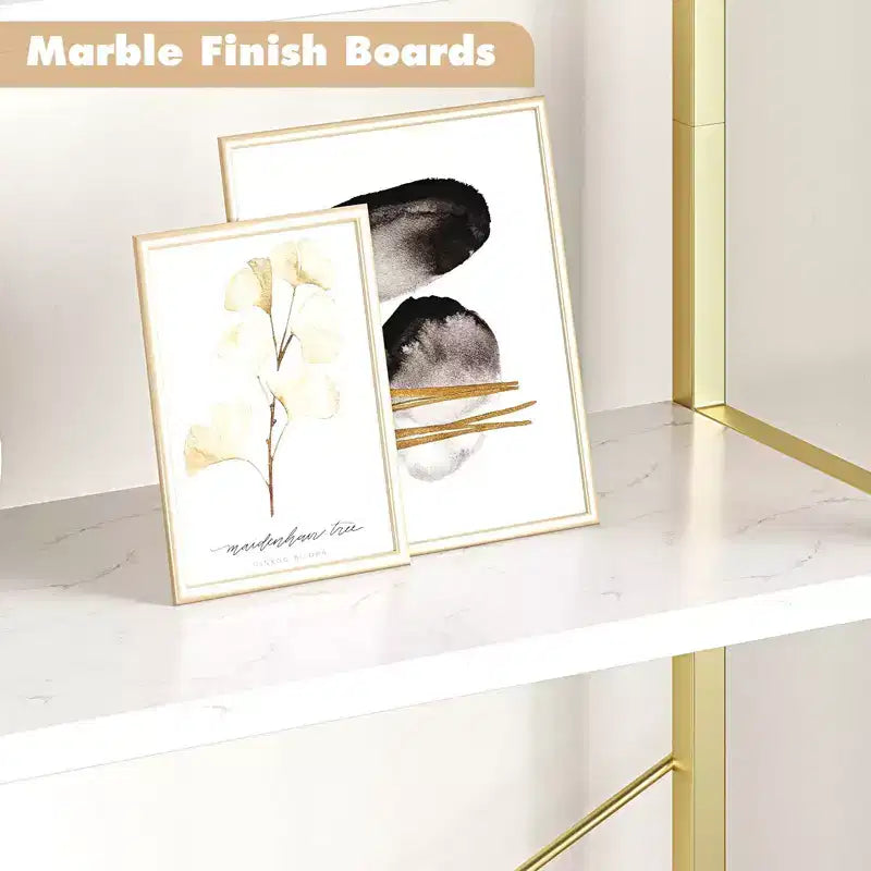 5-Tier Arched Bookshelf, Black Metal Frame & Wood Grain Shelves, 70.87"H, Open Storage